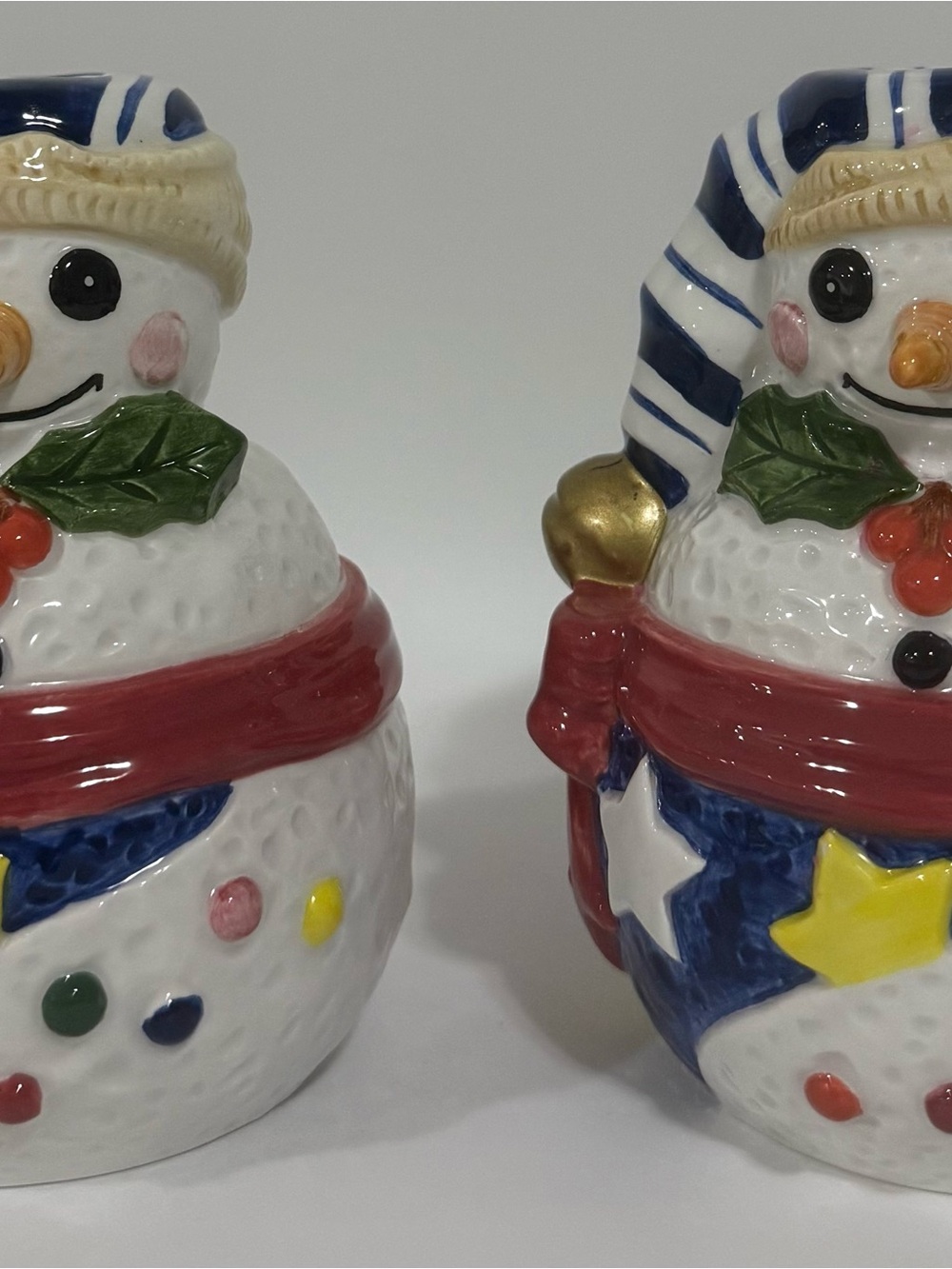 Vintage Epoch Noritake Mr Snowman Candle Holders Taper Set 2 Christmas Pottery